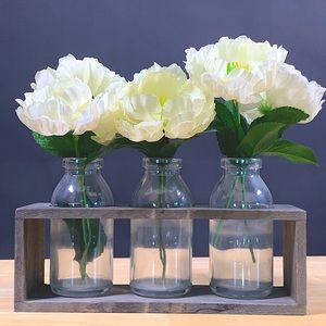 Perfect Spring Fake Flowers in Vintage Glass Jars with Wooden Stand! 🤍🪴